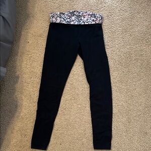 Black Victoria’s Secret Leggings with Pink Floral Waistband